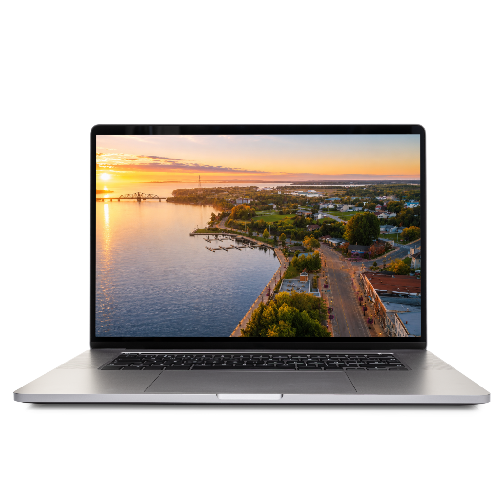 Picture of Manitoulin Island on laptop.